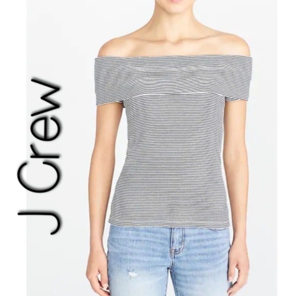 J crew factory stripe off shoulder shirt J2232 - Picture 1 of 10